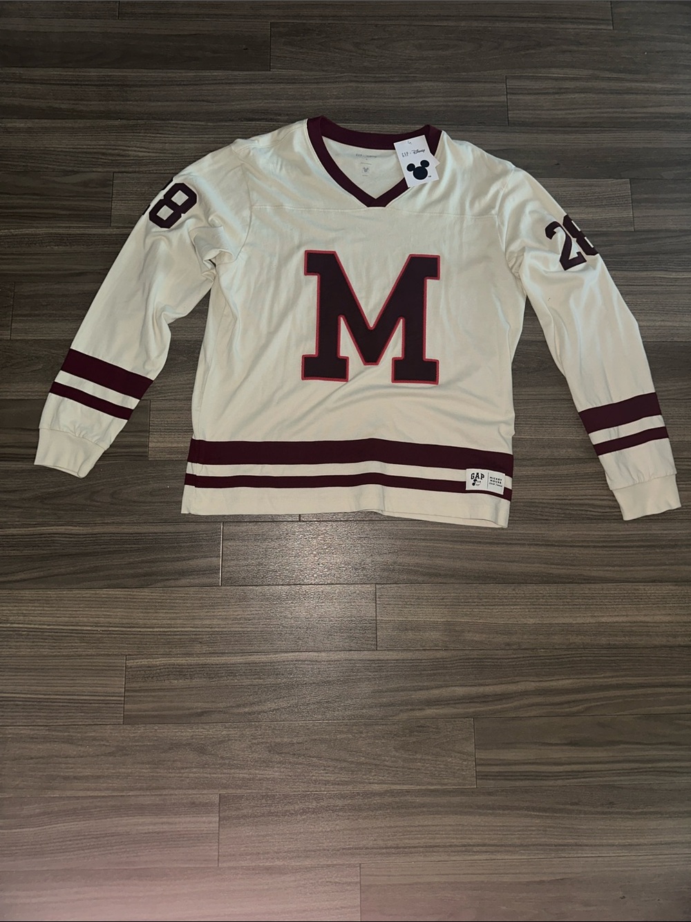 Men's Cream V-Neck Sweater with Burgundy 'M limited Edition Disney Mickey Shirt